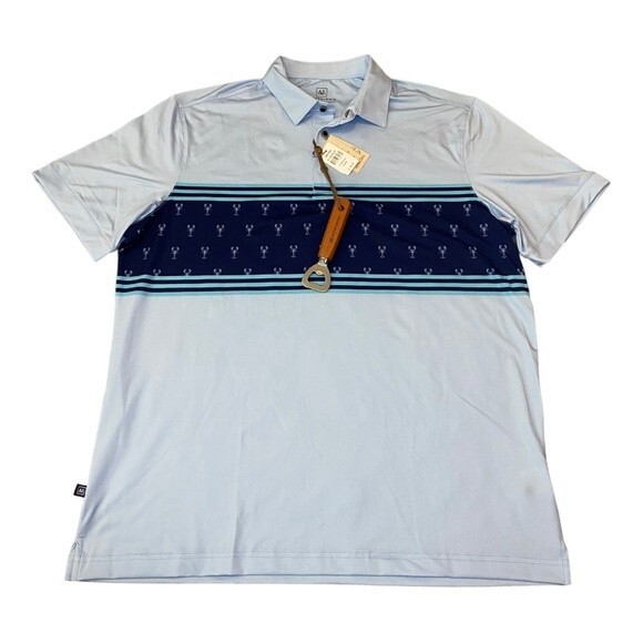 Mizzen Main Mens Polo Golf Shirt Medium Blue Lobster Versa PTO Bottle Opener NWT - Picture 3 of 13